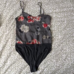 Sparkle & Fade Floral Bodysuit in Gray and Red